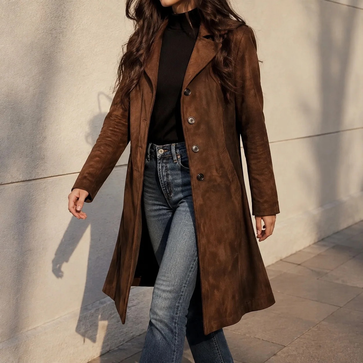 Button Turn Down Collar Coat Regular Fit American and European Style with Long Sleeve Casual Medium Thickness Women Autumn Coat