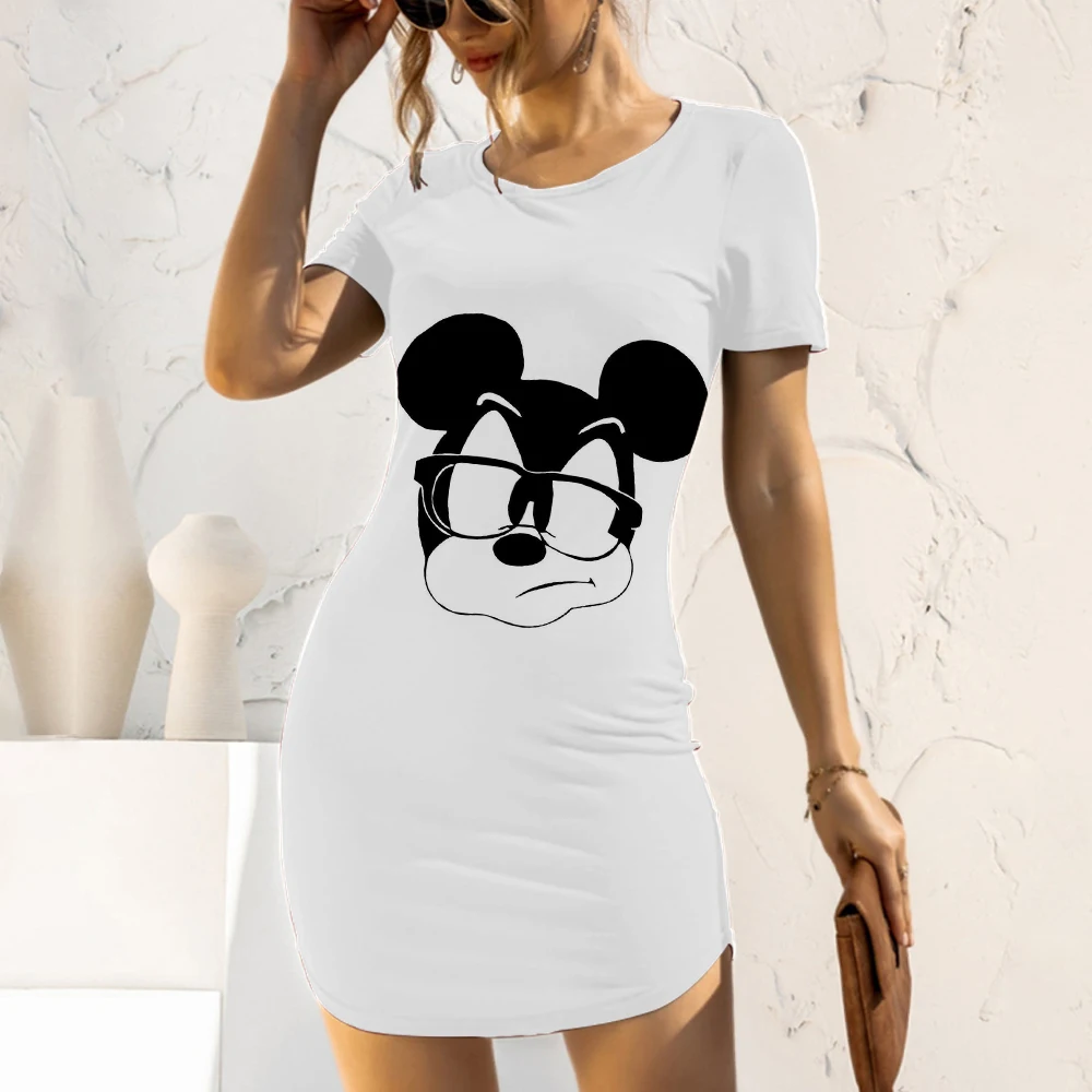 

Tight Minnie Mouse Summer Dresses Woman 2024 Sexy Party Women's Dress Top 3D Print Spring Slim Fit Cartoon Disney Mickey Fashion