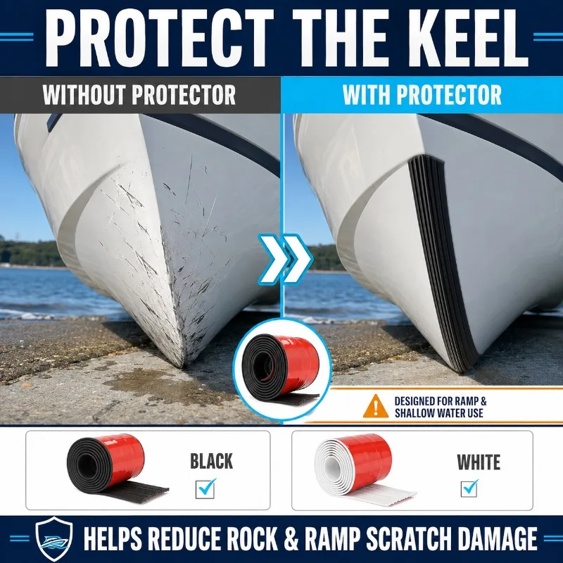 Boat Keel Protector for Fiberglass & Aluminum Boats Heavy Duty Self-Adhesive Hull Shield Guard Prevent Rock  Ramp Scratch Damage