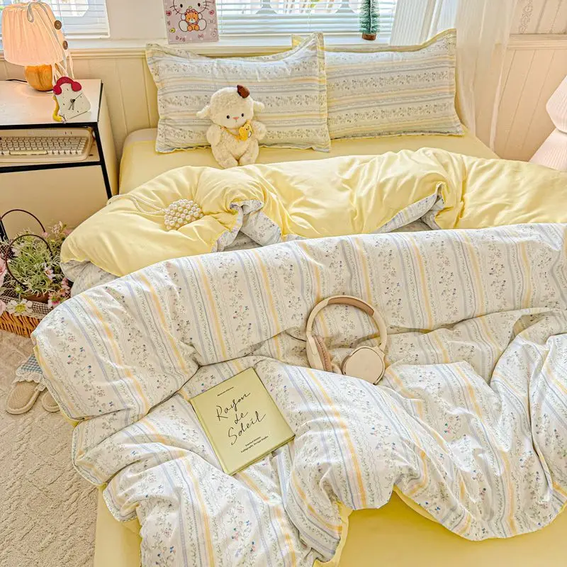 Floral Duvet Cover Set with Pillowcases Flat Sheet 2026 New Style Home Decoration Single Queen Size Girls Beding Set