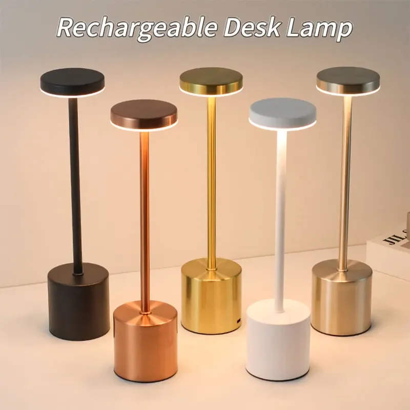 Led Light Decoration Night Light Touch Control Rechargeable Bedside Table Lamp Metal Three Colors Ambient Light Outdoor Decor