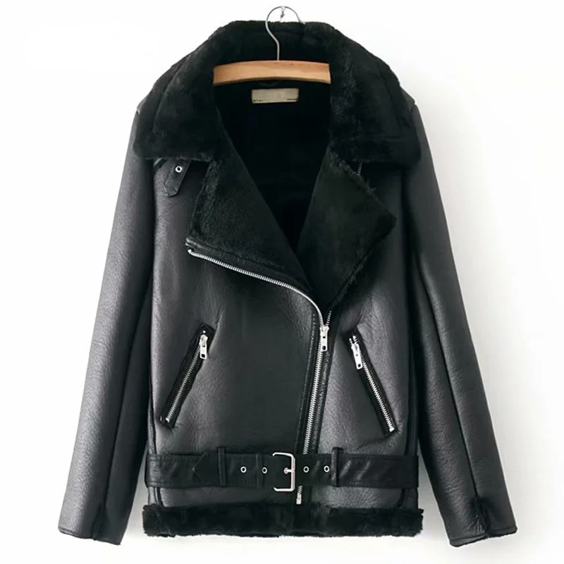 

Warm Women's Winter Motorcycle Velvet Jacket Female Short Lapels Fur Thick Korean Version Plus Velvet Jacket 2021 Bomber Jacket