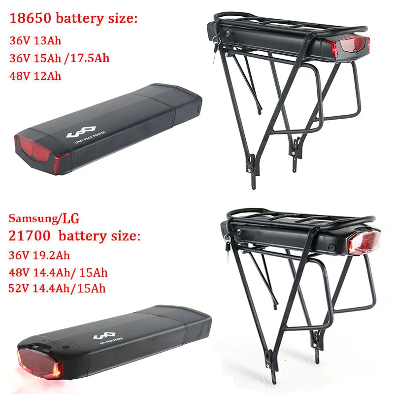 Gepäckträger-Ebike-Batterie 36 V 13 Ah 15 Ah 20 Ah 48 V EU-Lager Li-on 18650 21700-Pack für Elektrofahrrad-Motorkits 350 W 500 W 750 W 1000 W – Detail 3