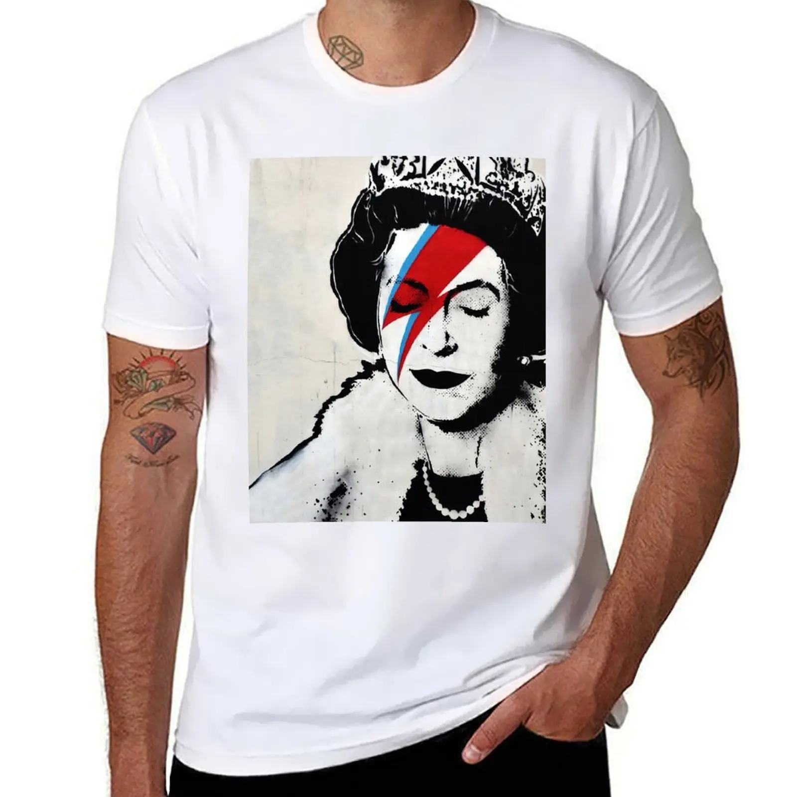 

Banksy UK England Queen Elisabeth rockband face makeup original HD T-Shirt t shirt custom print man t shirt graphic T-Shirt
