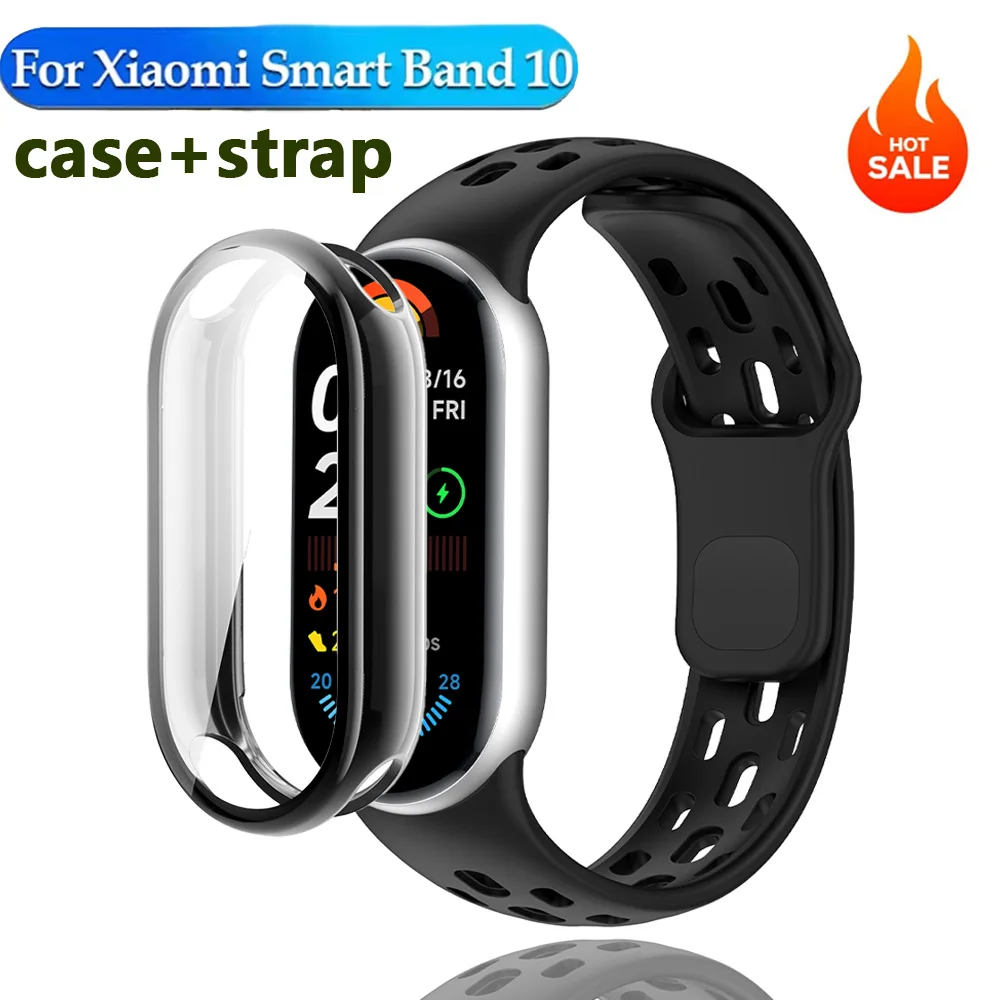 Case+strap for Xiaomi mi band 10/9 accessories All-Around Soft TPU Protective Bumper shell Screen Protector miband 10 9 Cover