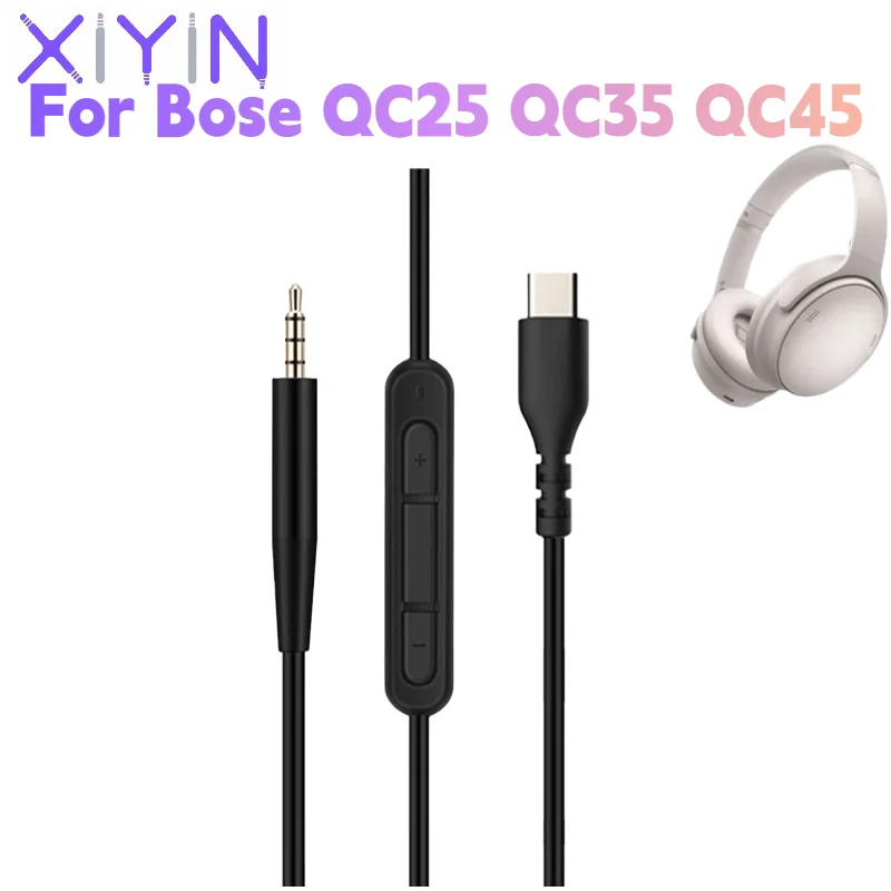 Запасной аудиокабель USB-C (Type-C) длиной 1,4 метра с разъемом 2,5 мм для наушников Bose QC25, QC35, QC45 с пультом ДУ и микрофоном