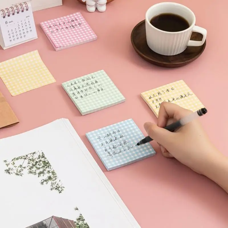 8 Pcs Plaid Sticky Notes Simple Memos Pad Sticky Note Colorful Notepads School Supplies for Student