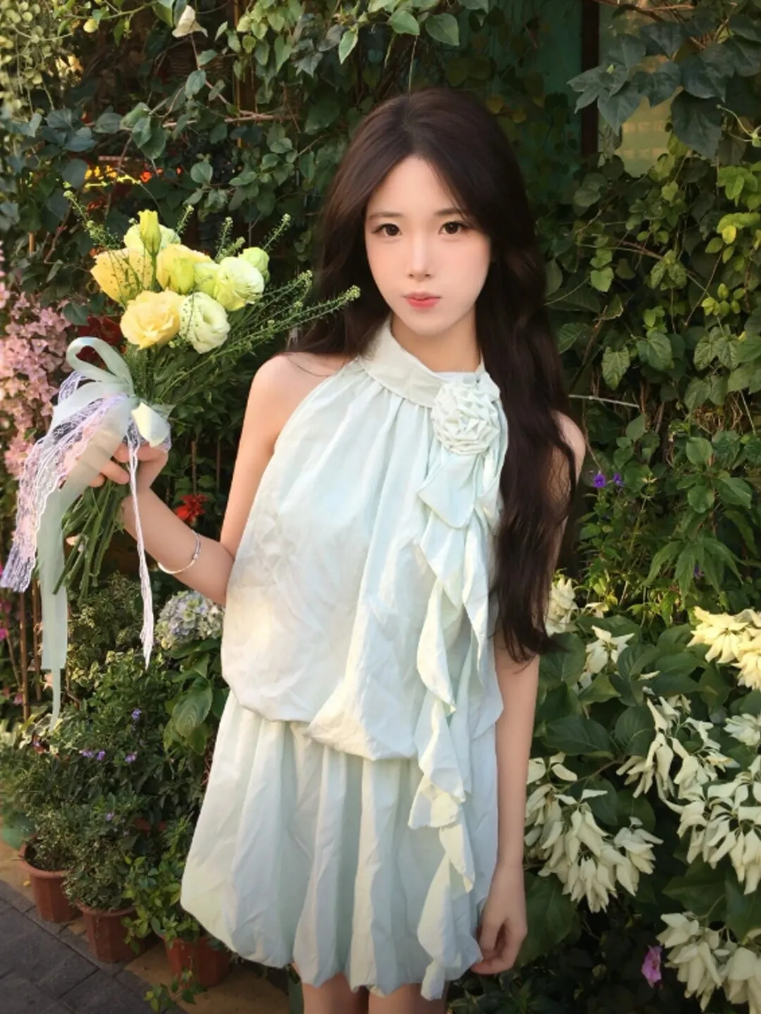 

Beach Vacation Style Halter Top Skirt Set Youthful Summer Outfit Comfortable Cotton Material round Neck Sleeveless Vest