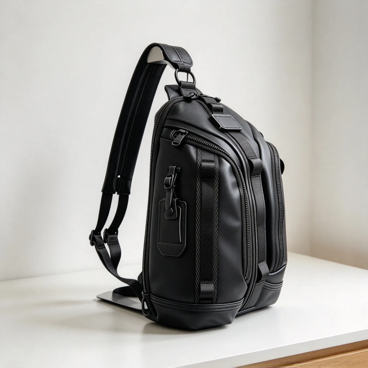 Microfiber Leather Men Chest Bag Business Casual Multifunctional Sling Backpack Daily Shoulder Pack