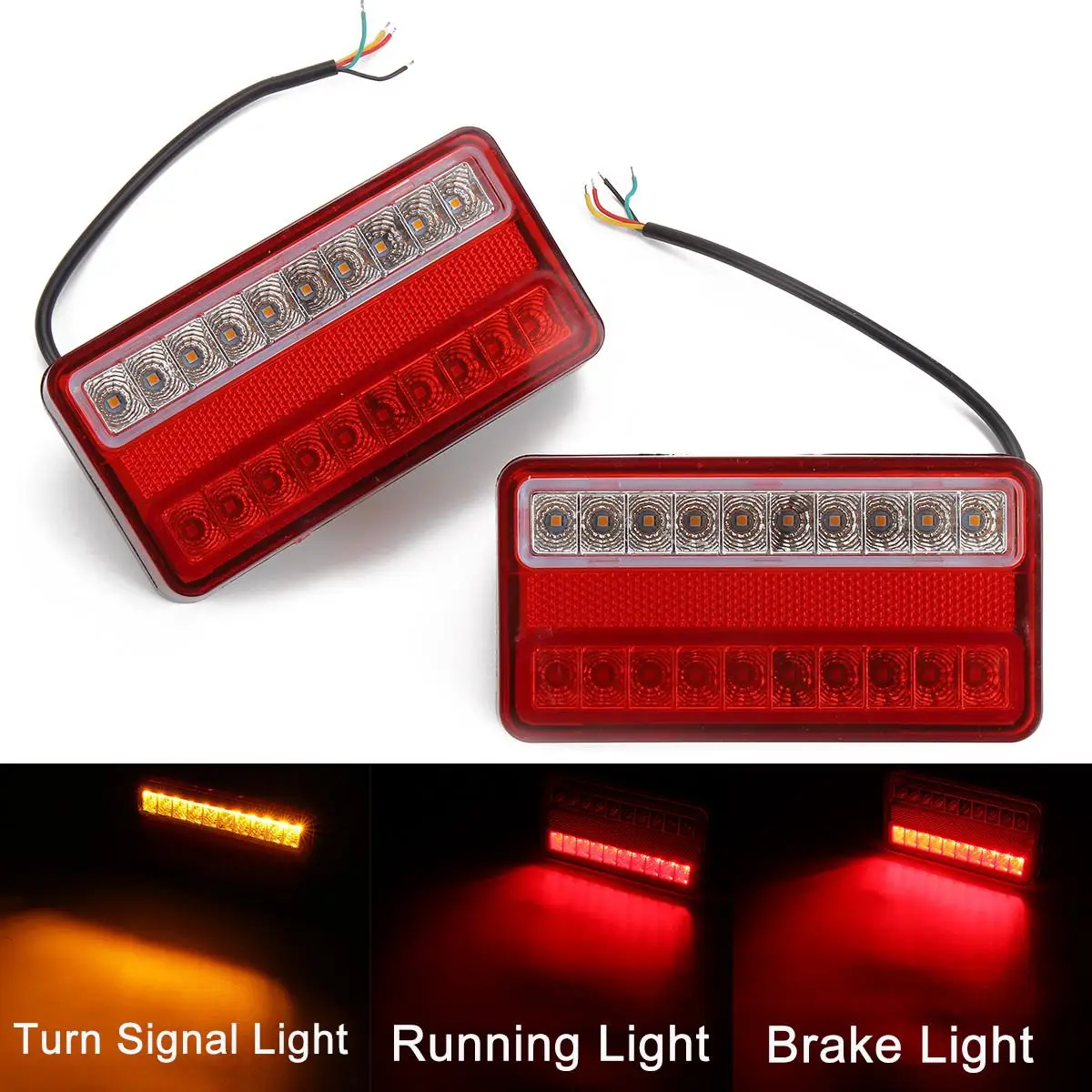 2pcs Tractor Rear Light 12V-80V Boat Trailer Tail Light Truck Brake Turn Signal RV Camper Caravan Taillight Reflector Amber Red
