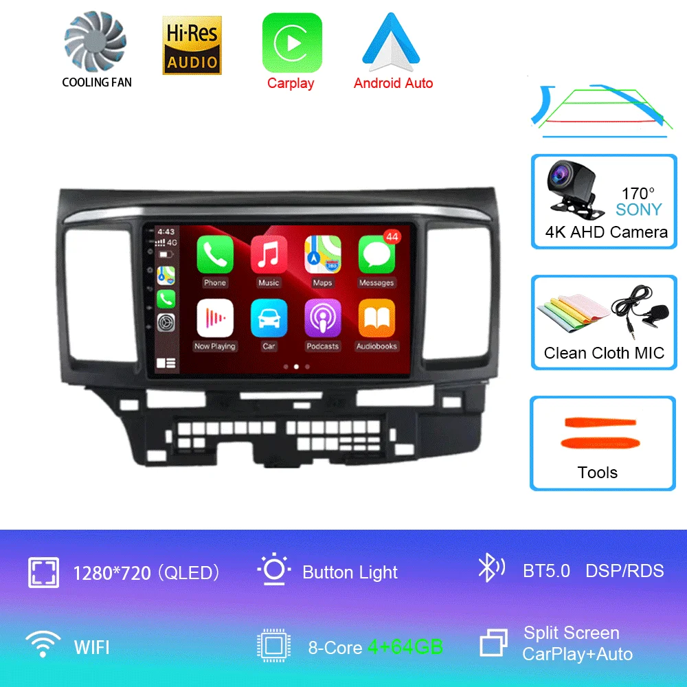 Voor MITSUBISHI LANCER 9 10 X 2008 2009 2010 2011 - 2016 9 inch Android 16 autoradio stereo audio GPS speler Carplay Auto scherm - afbeelding 1
