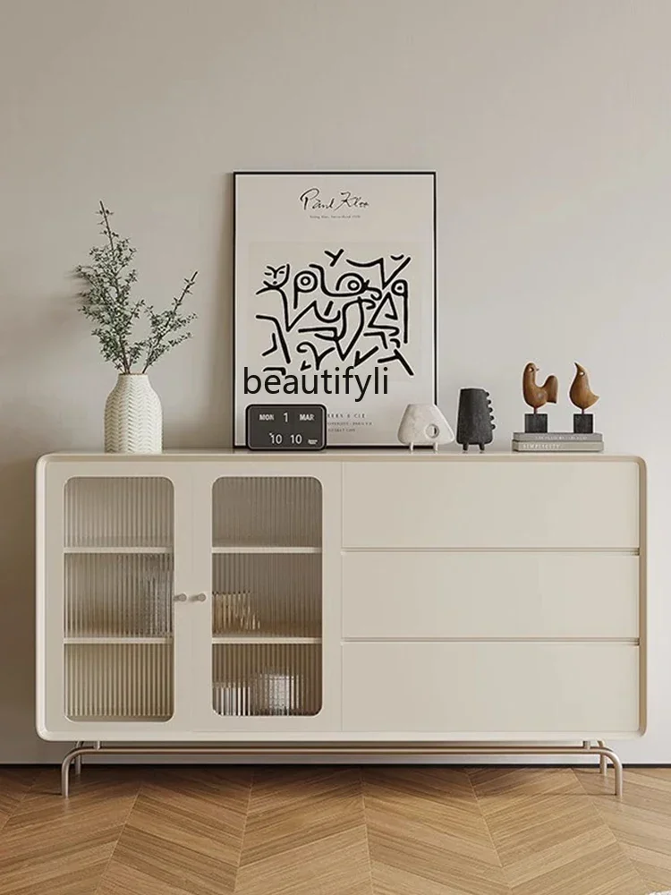 

K18 Light Luxury Entrance Cabinet French Cream Style Sideboard Cabinet Living Room Storage Cabinet Door Storage