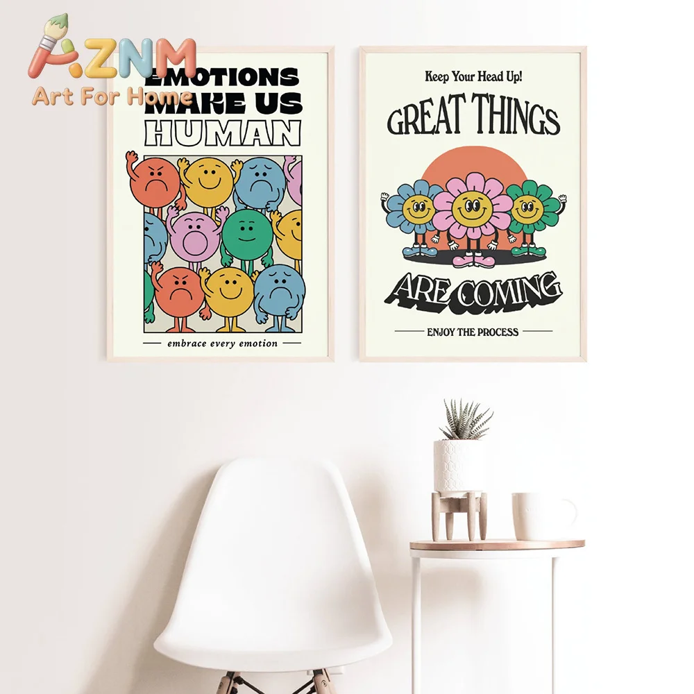 Nordic Cartoon Enjoy Art, Inspirational Quote Print, Emotions Human Wall Canvas Poster, Pictures for Kids Bedroom, Home Decor, N