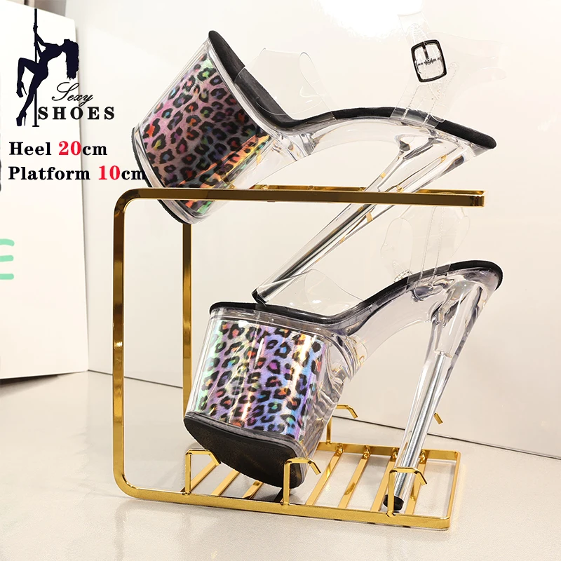 20cm/8Inch Crystal Transparent Women Sandals Models Dress Pole Dance Antiskid Shoes Bling Platform Buckle High Heel Party Shoes