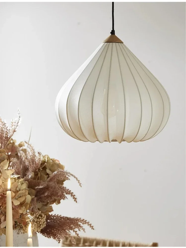 Style minimaliste français salon chambre café cuisine suspension Wabi Sabi tissu abat-jour oignon forme luminaire