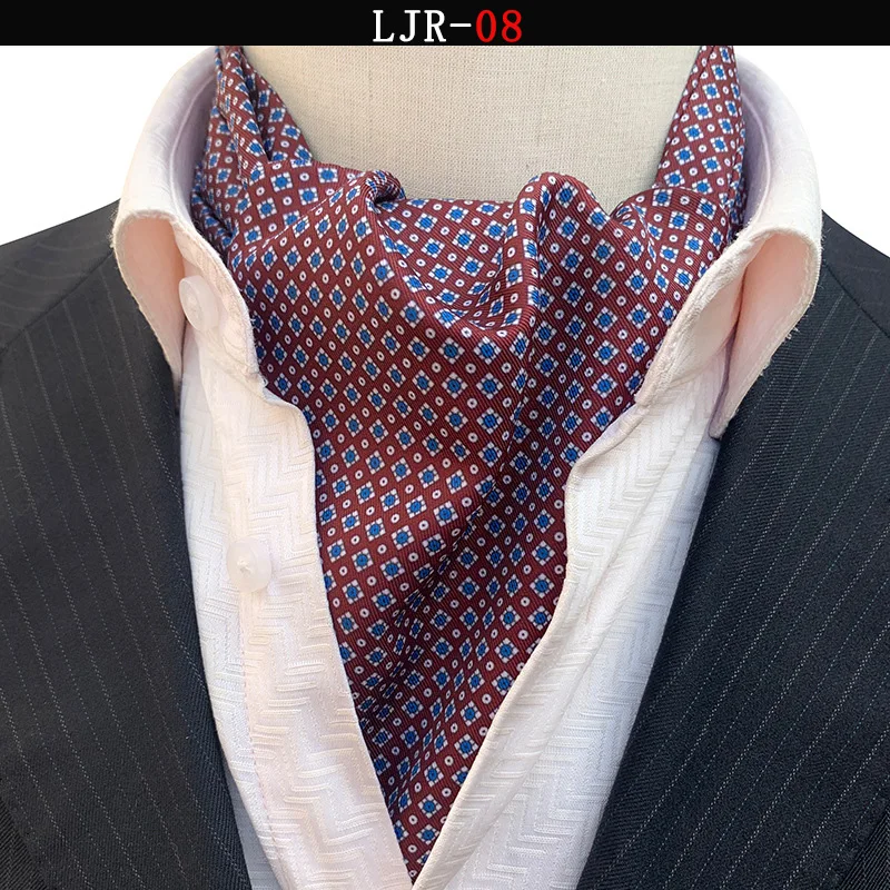 Elegant Polyester Jacquard Woven Mens Ascot Necktie Ties Cravat Plaid Floral Wedding Business Party Accessories view 3