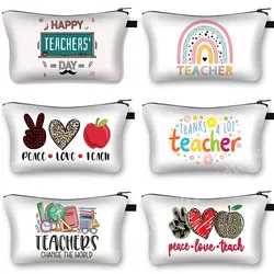 Rainbow Teacher Print Cosmetic Bag Happy Teachers' Day Pattern Makeup Bags Women Casual Best Teacher Cosmetic Case Purse Gift