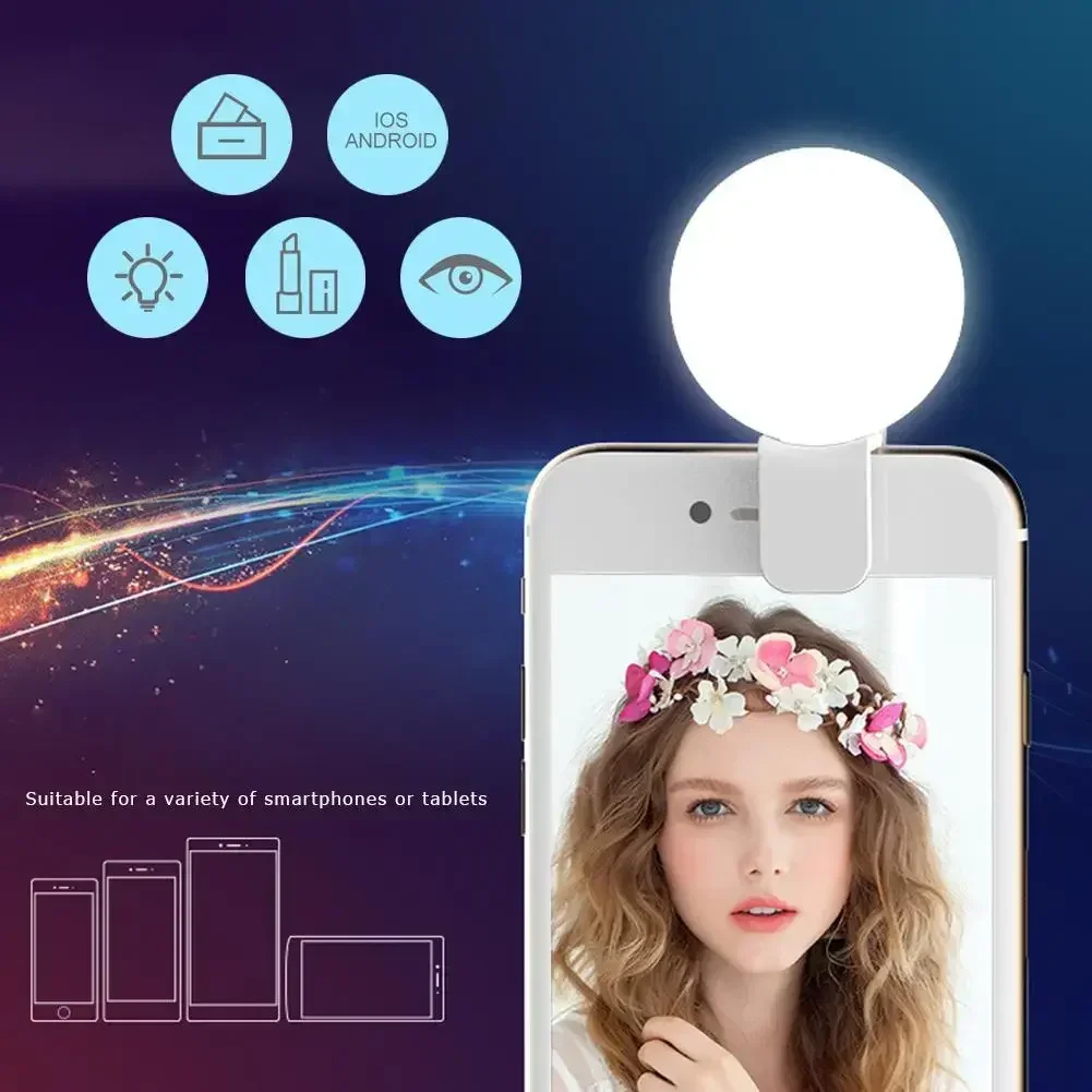 Mobiele Telefoon Led Selfie Ring Licht Draagbare Mini Duurzame Praktische Drie Stop Dimmen Cirkel Fotografie Clip Vulling Licht