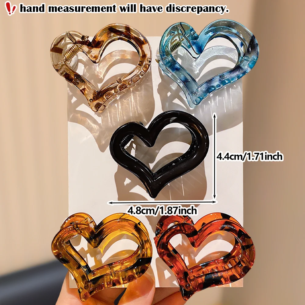 Confezione da 5 fermagli per artigli a forma di cuore: impugnature per capelli eleganti multicolori per tutte le occasioni, design unico per lo stile quotidiano