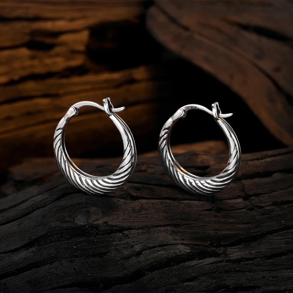 Pendientes grandes de moda para mujer, sello de Plata de Ley 925, Metal pesado, joyería de oreja de círculo Punk, joyería de calle minimalista