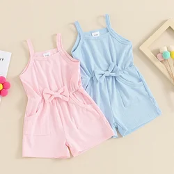 Fashion Baby Girl Summer Jumpsuit Sleeveless Square Neck Solid Color Romper Shorts Toddler Playsuit Overalls Children Clothes