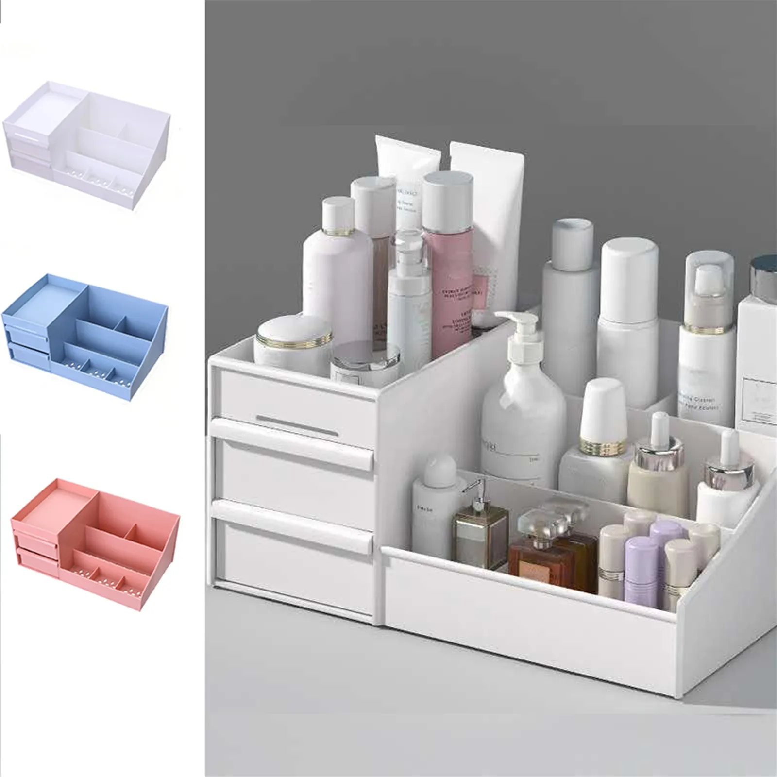 

Cosmetic Display Case Desk Storage Box with Clear Drawers Large Capacity Makeup Brush Organizer For Bathroom Desktop