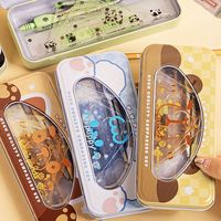 7PCS Cartoon Capybara/Panda/Puppy Transparent Ruler Set Pencil Compass Protractor Eraser Set Students Drawing Measuring Tools