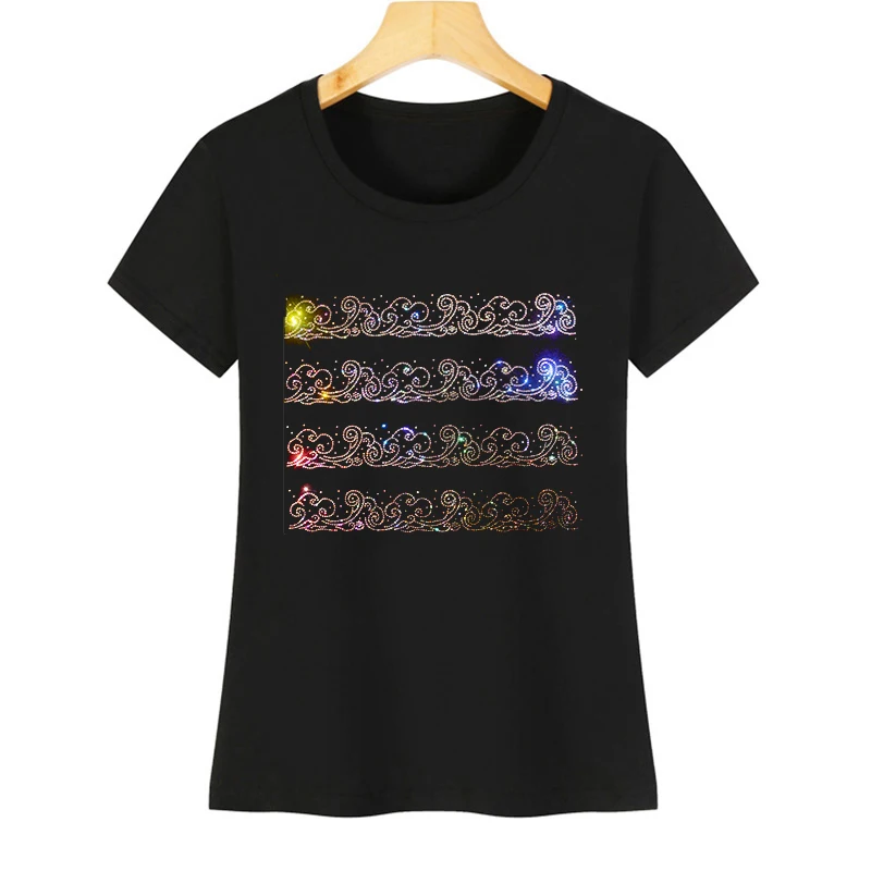 

IZEVUS Fashion hot drill ladies summer round neck short sleeve casual T-shirt