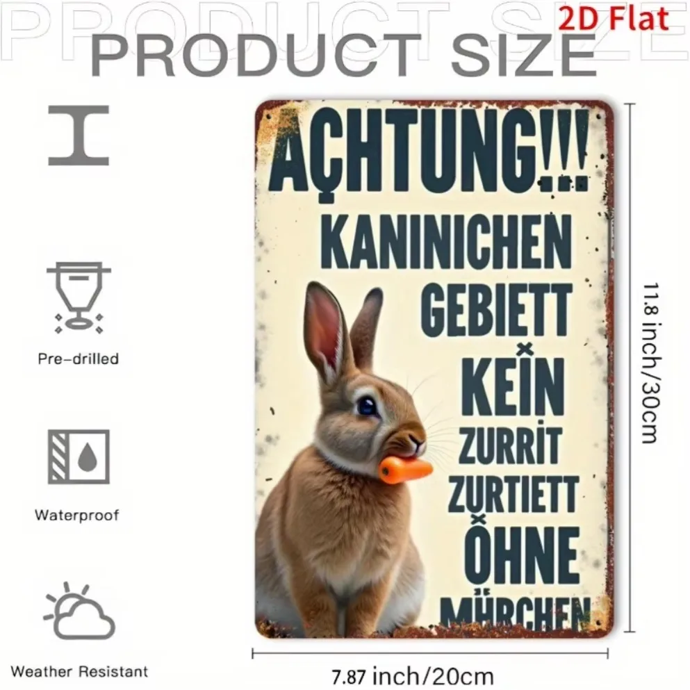 "علامة حائط حديدية مسطحة نابضة بالحياة ثنائية الأبعاد: 'انتباه! لقد مطالبة الأرانب على هذا المنطقة' - ديكور أرنب إقليدي ريفي مرح" #5