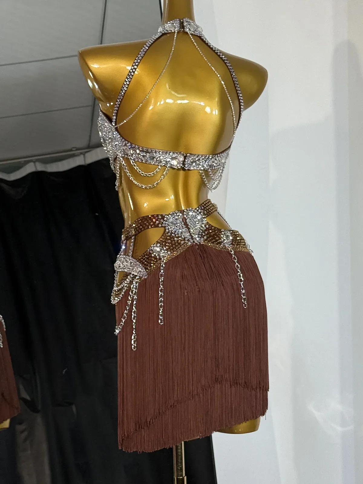 Professional Latin Dance Costume – Custom Rhinestone Ballroom Dress for Competition, Performance & Dance Show