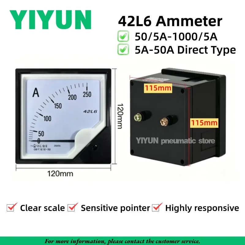 

1PC 42L6 AC Analog Ammeter 50/5A-2000/5A Industrial Panel Meters 100/5A 200/5A 250/5A 300/5A 400/5A 600/5A 800/5A Current Meter