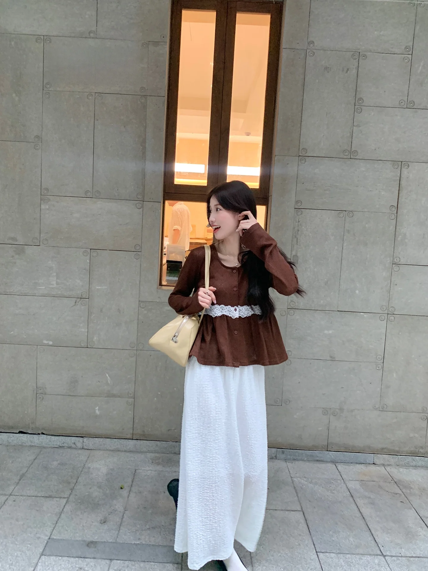 White Asymmetrical High Waist A-Line Skirt with Slit for Women Casual Loose Fit Polyester And Spandex Blend Comfortable Long ...