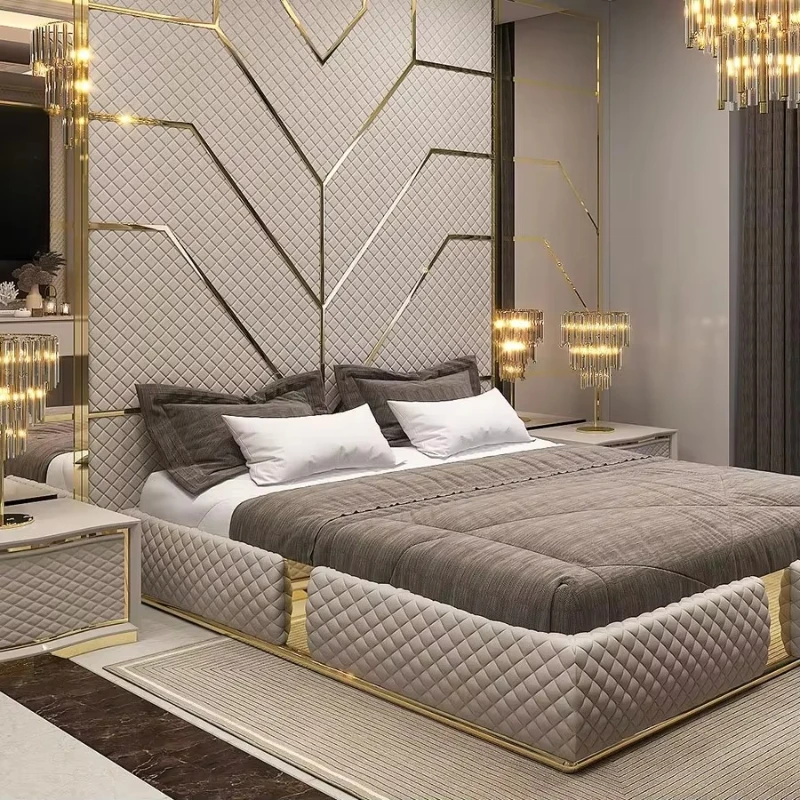 

Wooden King Bed Modern Deluxe Bedroom Leather King Bed