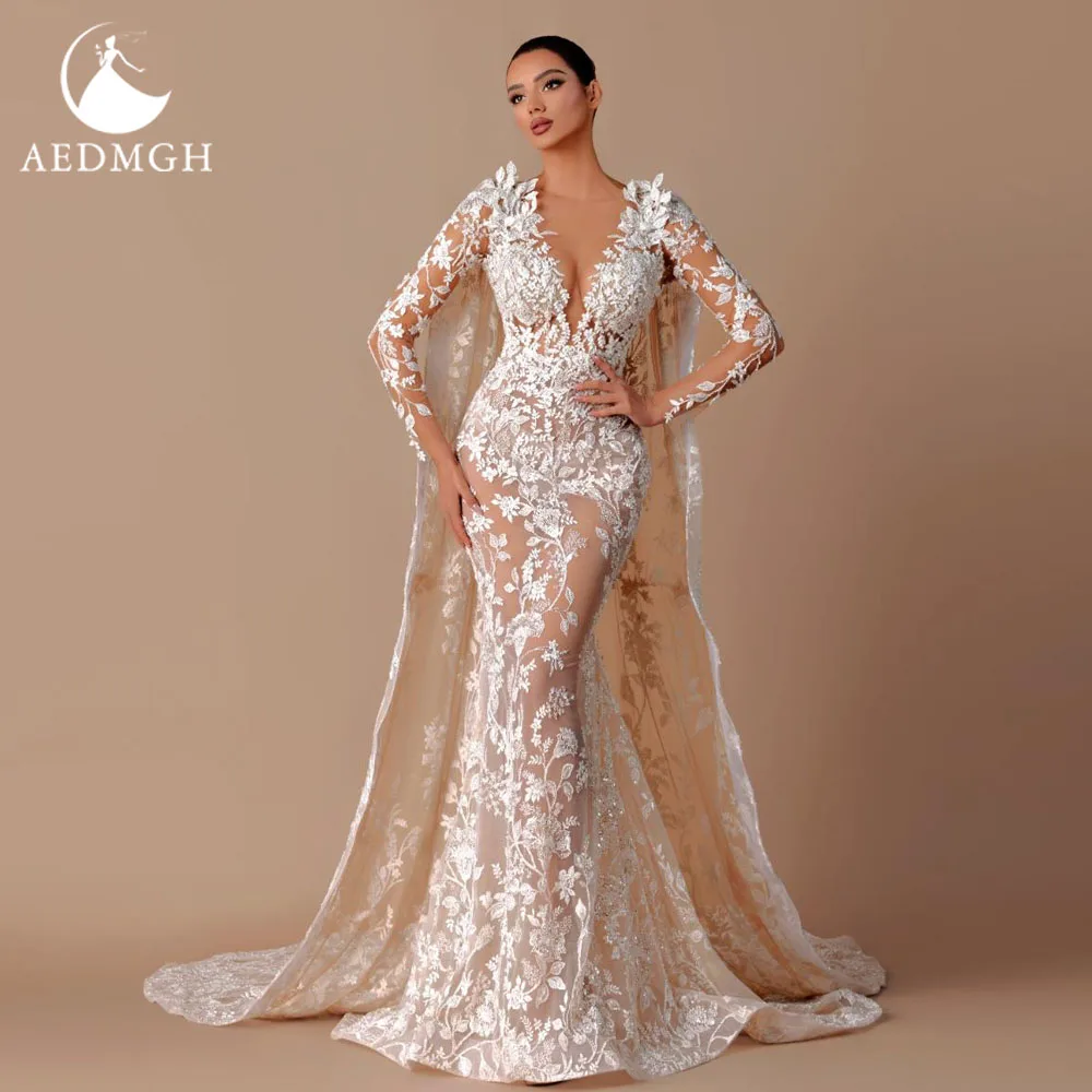 

Aedmgh Русалка Сексуальные свадебные платья Милая с длинным рукавом Vestido De Novia Кружевные аппликации Винтажное свадебное платье на заказ