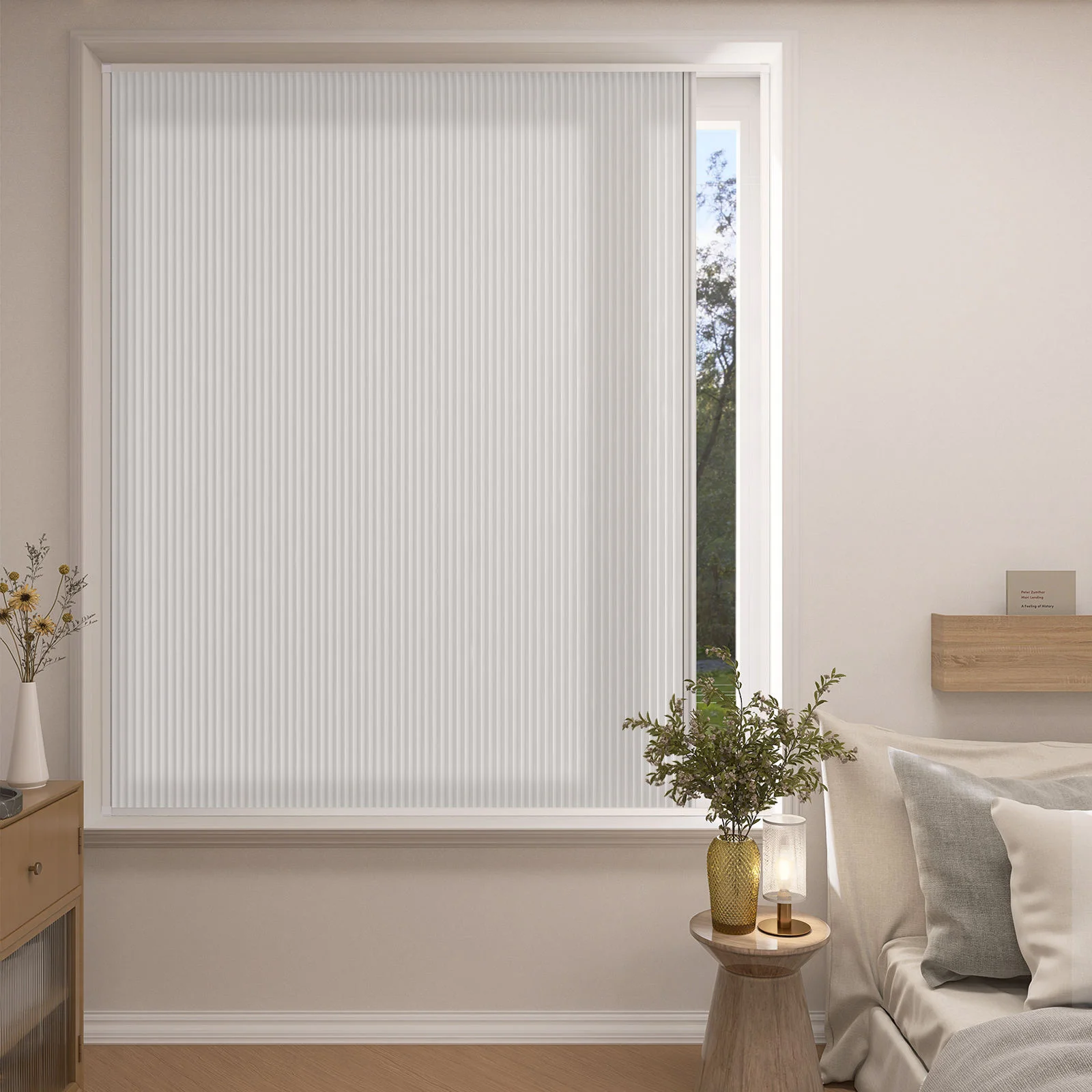 Cordless Blackout Insect Prevention Vertical Dual Cellular Shades Honeycomb Blinds Screen for Window Sliding Door