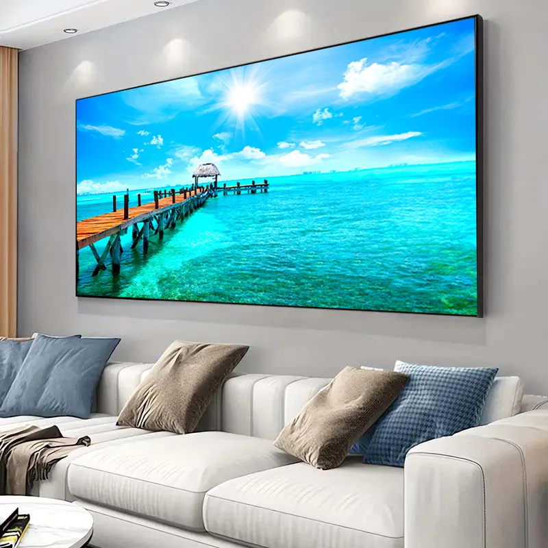1 قطعة فرملس الحديثة الكاريبي الجنة قماش الفن-59.99 سنتيمتر x 119.99 سنتيمتر خشبية الرصيف الشاطئ المشهد ملصق لغرفة المعيشة وغرفة النوم