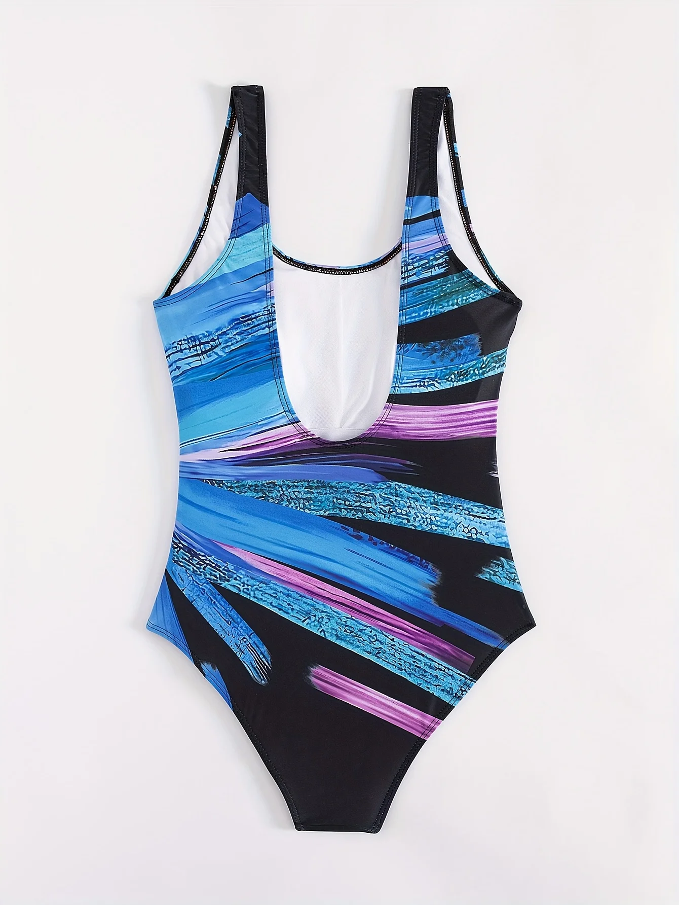 Traje de baño con estampado de plantas tropicales de una pieza, camiseta superior con costuras elásticas y pantalones cortos de pierna plana, traje de baño y atuendo para mujer