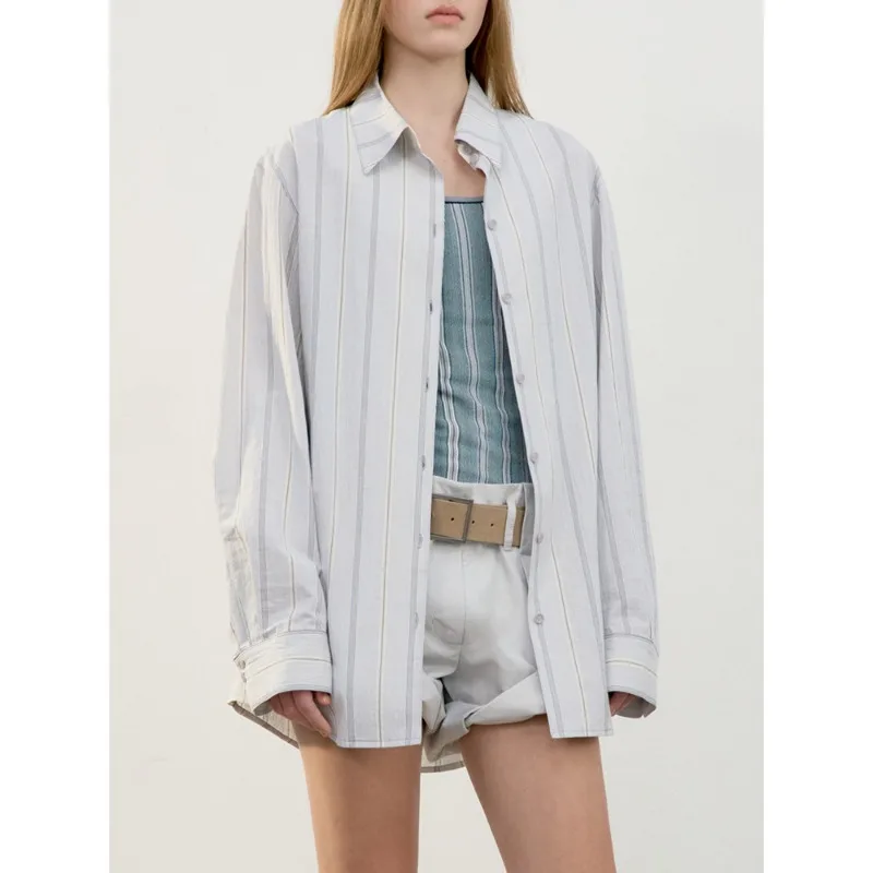 

LUXURY Striped Shirt for Women, Niche, Simple, Casual, Loose, Single Breasted Top, Korean Style, Summer 2025