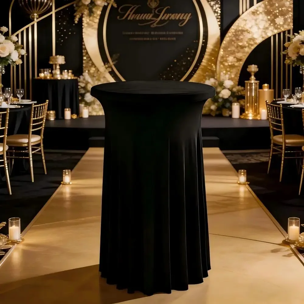 Solid Color Height Stretch Round Tablecloth Elastic Long Drape Bar Table Cover Decorative Dustproof Conference Table Skirt Hotel