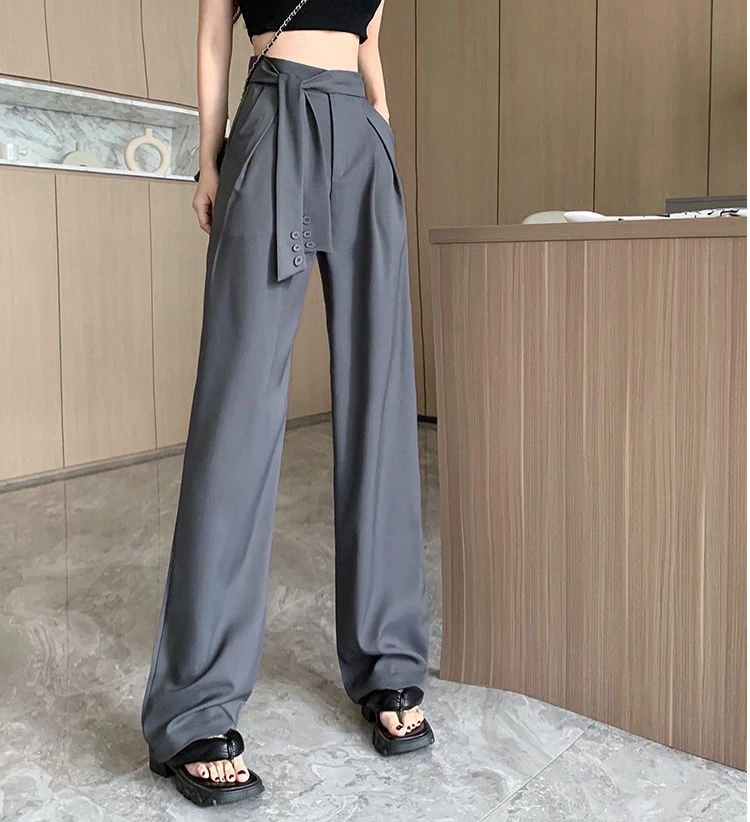 Jeans da donna a vita alta baggy – Palazzo pantaloni da donna eleganti jeans elastico in vita per il tempo libero, Y2K, effetto denim, pantaloni da ufficio, jeans elasticizzati, gamba larga, con