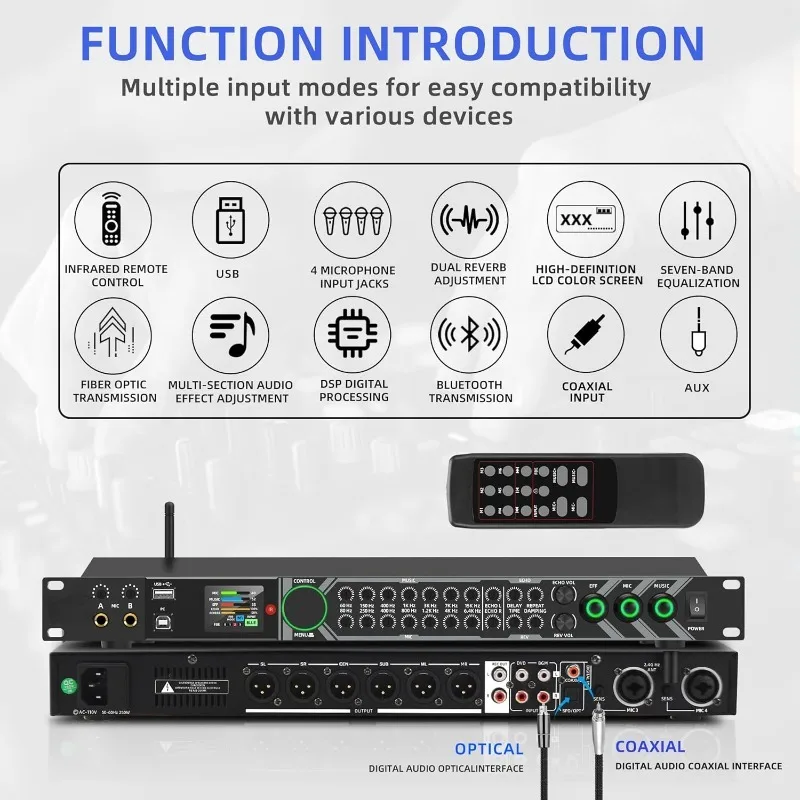 K-8 Professional KTV Digital Pre-stage  l,with Remote Control,For Household Reverberator Karaoke,Stage,Church, Performance,Wedd