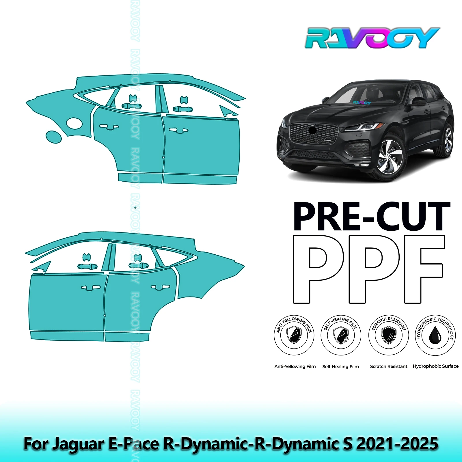 

For Jaguar E-Pace R-Dynamic-R-Dynamic S 2021-2025 8.5mil Pre-Cut PPF Door & A/B Pillar Kit TPU Paint Protection Film Set
