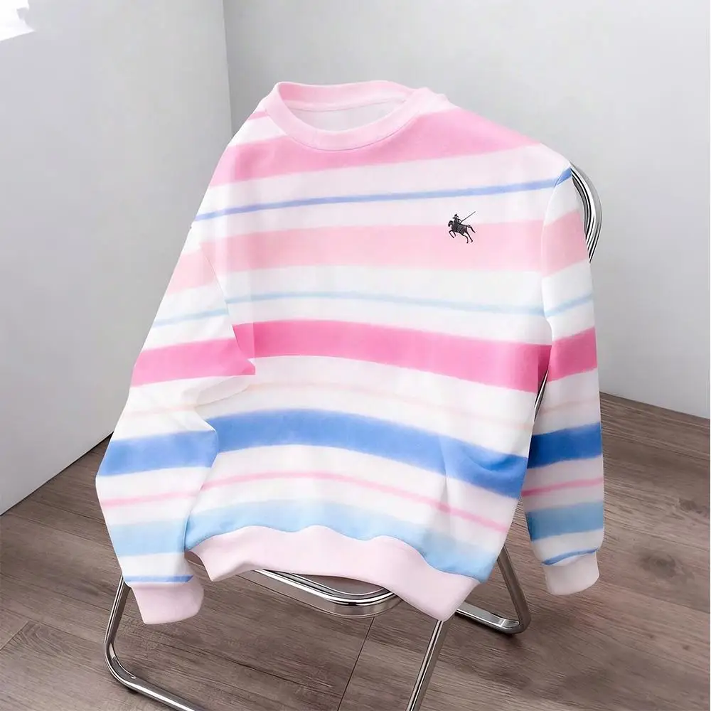 Autumn And Winter New Striped Casual Lightweight Sweatshirt Unisex Color-blocked Fashion Pullover Y2K Versatile Crew Neck Top