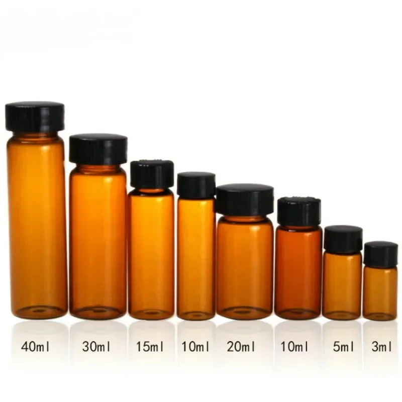 3ml To 50ml Brown Glass Seal Bottle Reagent Sample Vials With Plastic Lid Screw Cap