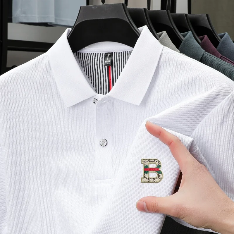 

Brand Embroidery Summer Men's Short sleeved T-shirt Pure Cotton Middle aged Dad Fashion breathable Casual Silk Cotton Polo Shirt