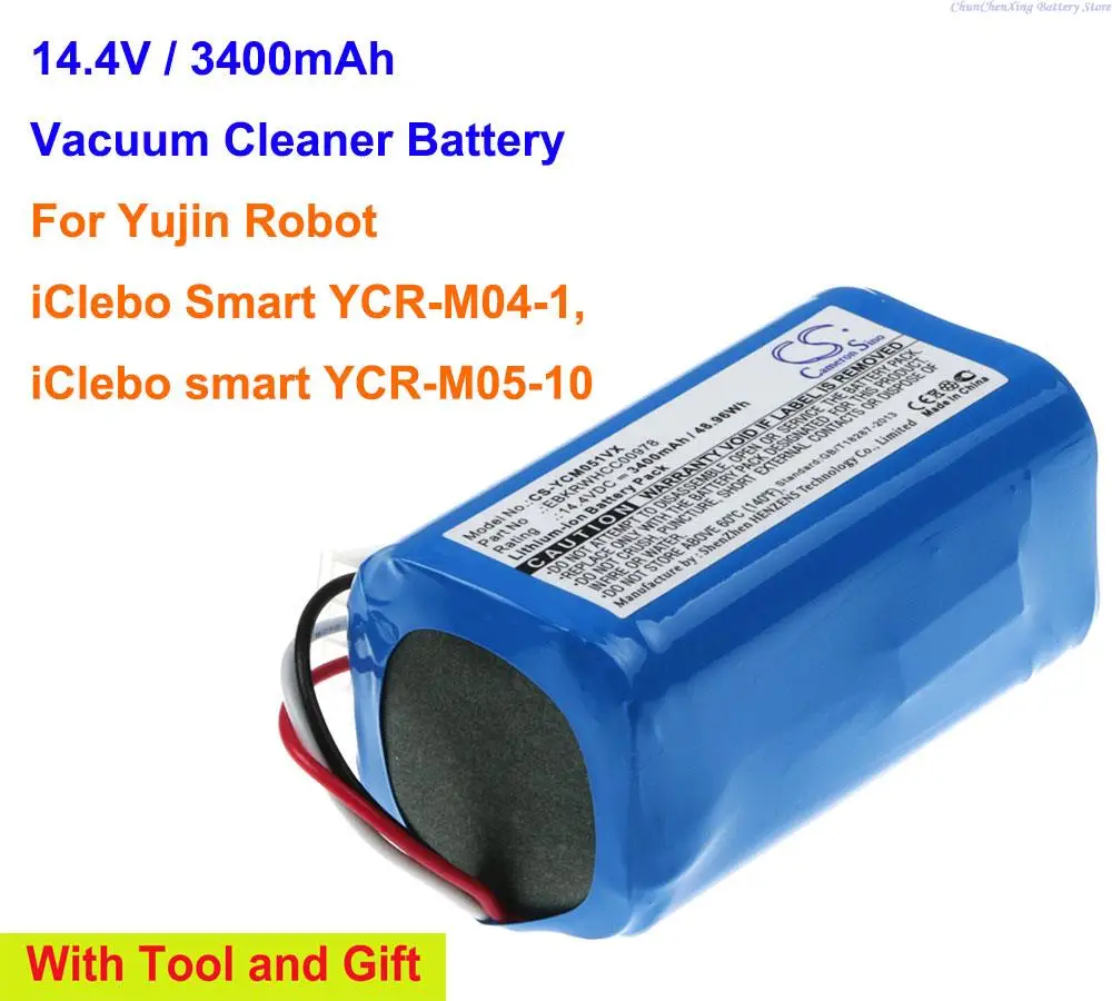 OrangeYu  3400mAh Vacuum Cleaner Battery EBKRBKDL001039 for Yujin Robot iClebo Smart YCR-M04-1, iClebo smart YCR-M05-10