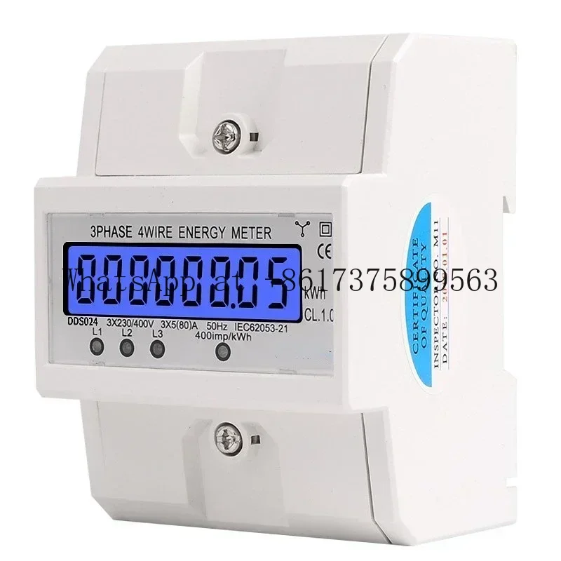 Hot Sales DDS024 Din Rail 3 Phase 4 Wire Electronic Watt  Energy Meter KWh 5-80A 380V AC 50Hz LCD