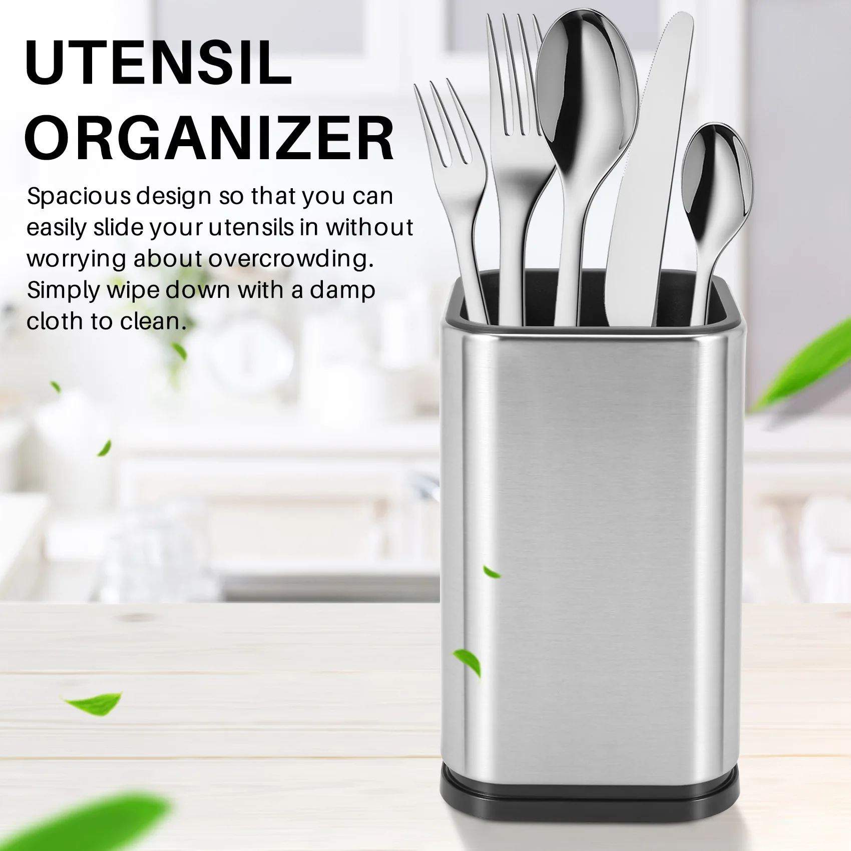 Stainless Steel Kitchen Utensil Holder, Kitchen Cutlery Storage, Utensil Organizer, Modern Rectangular Design,17X10cm