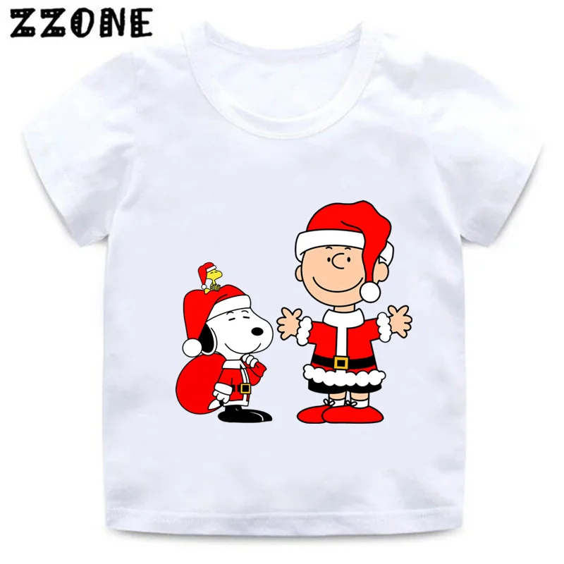 Merry Christmas Snoopy Cute Dog Santa Print Cartoon Kids T-Shirts Girls Clothes Baby Boys T shirt Summer Children Tops,ooo5914