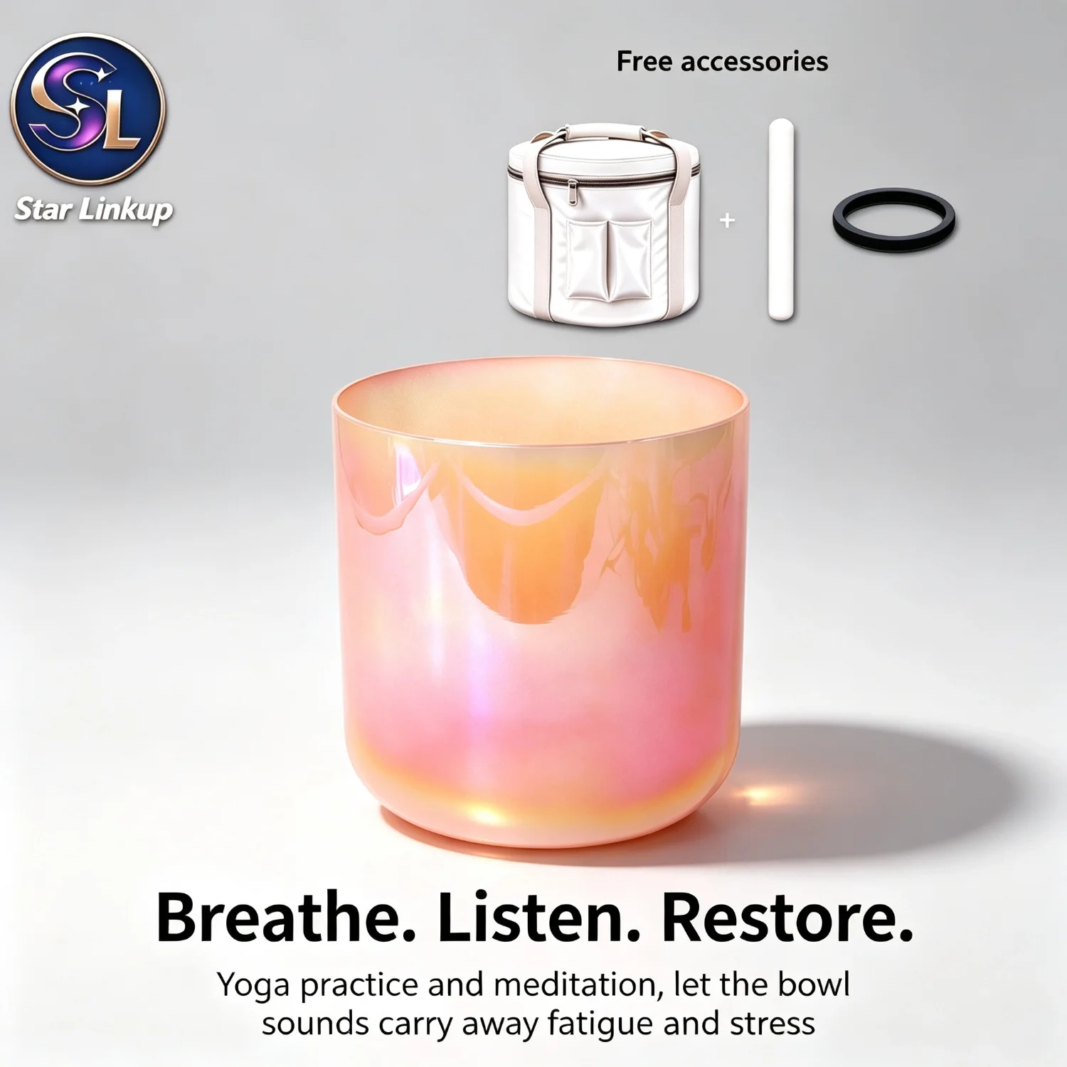 Peach Gradient Crystal Singing Bowl Set with Bag Mallet And O-Ring for Sound Healing Yoga Sound Bath Chakra Healing Instrument